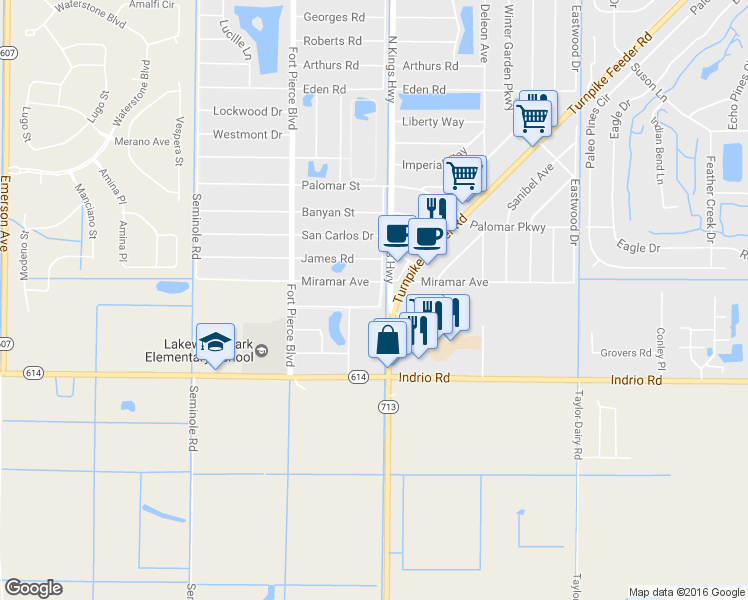 map of restaurants, bars, coffee shops, grocery stores, and more near 7302 Santa Barbara Drive in Fort Pierce