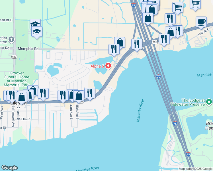 map of restaurants, bars, coffee shops, grocery stores, and more near 4905 U.S. 301 in Ellenton