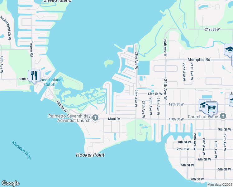 map of restaurants, bars, coffee shops, grocery stores, and more near 211 Bimini Drive in Palmetto