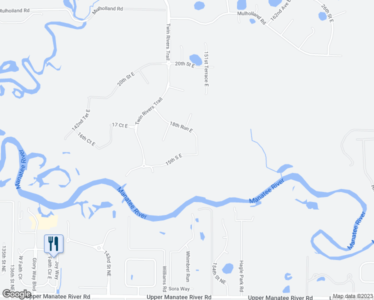 map of restaurants, bars, coffee shops, grocery stores, and more near 1403 Twin Rivers Trail in Parrish