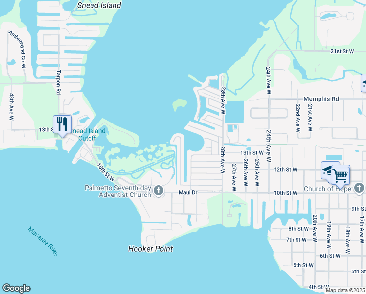 map of restaurants, bars, coffee shops, grocery stores, and more near 211 Bimini Drive in Palmetto