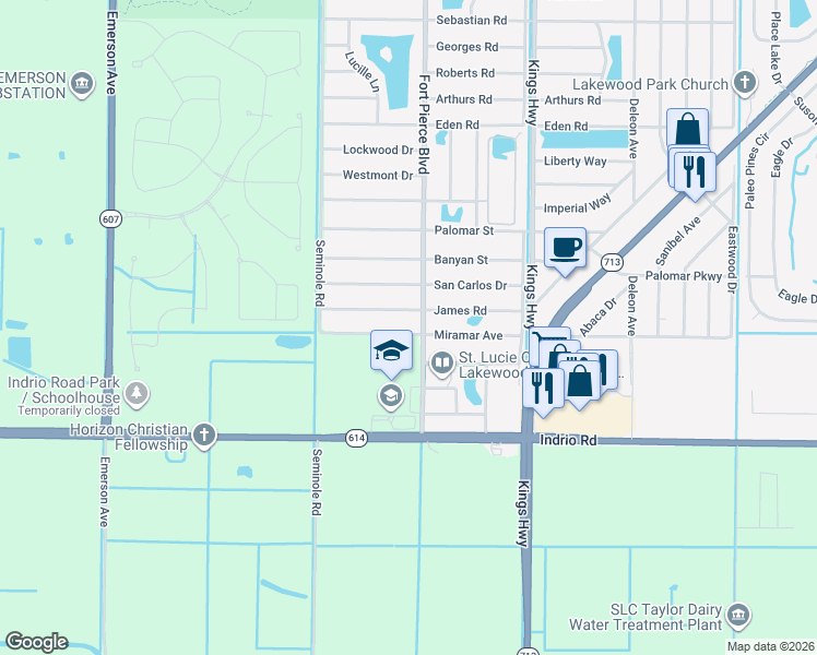 map of restaurants, bars, coffee shops, grocery stores, and more near 7704 Miramar Avenue in Fort Pierce
