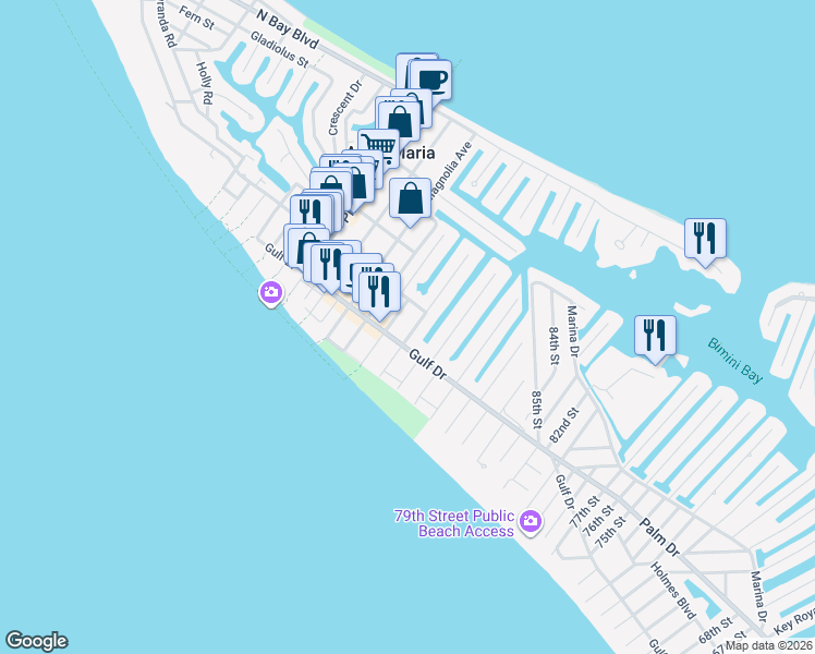 map of restaurants, bars, coffee shops, grocery stores, and more near 206 Willow Avenue in Anna Maria