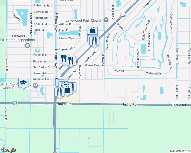 map of restaurants, bars, coffee shops, grocery stores, and more near 5003 Killarney Avenue in Fort Pierce