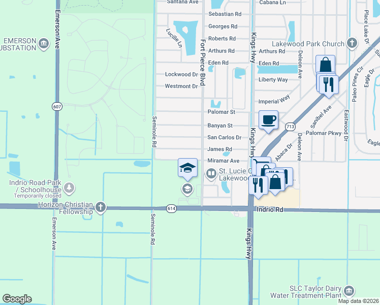 map of restaurants, bars, coffee shops, grocery stores, and more near 7704 Miramar Avenue in Fort Pierce