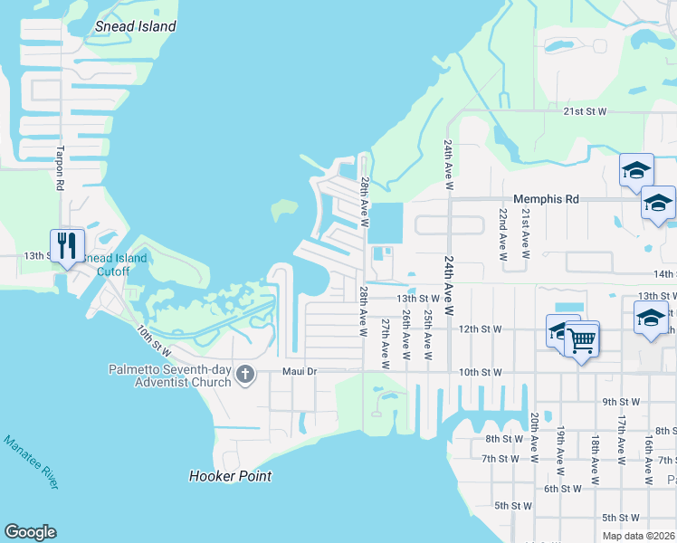 map of restaurants, bars, coffee shops, grocery stores, and more near 509 Marina Drive in Palmetto