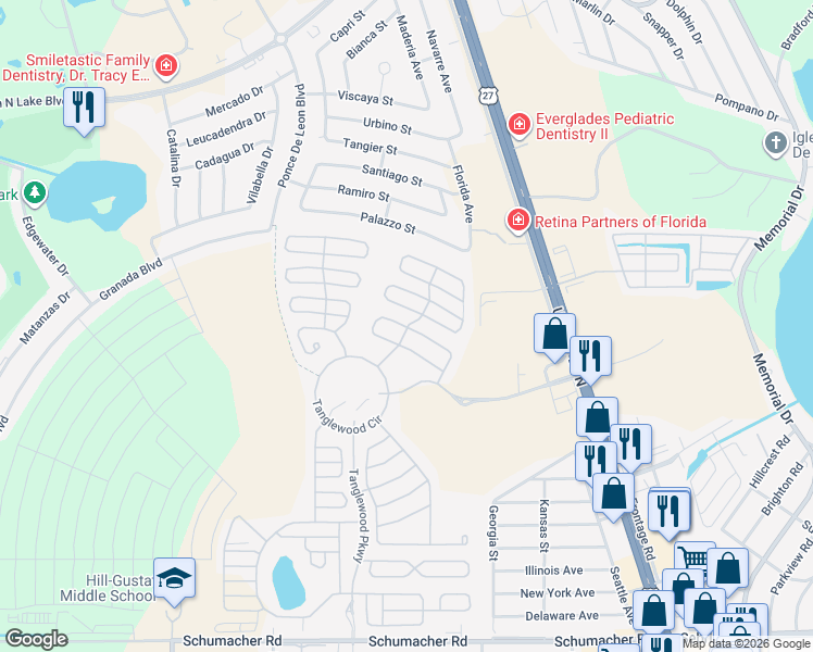 map of restaurants, bars, coffee shops, grocery stores, and more near 1798 Primrose Lane in Sebring