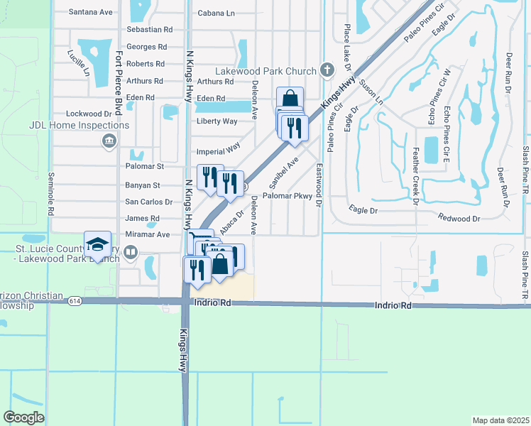 map of restaurants, bars, coffee shops, grocery stores, and more near 5016 Deleon Avenue in Fort Pierce