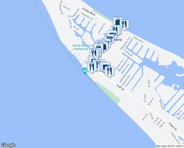 map of restaurants, bars, coffee shops, grocery stores, and more near 100 Spring Avenue in Anna Maria