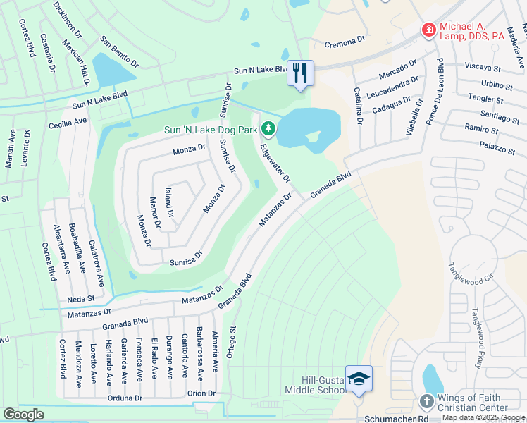 map of restaurants, bars, coffee shops, grocery stores, and more near 5560 Matanzas Drive in Sebring
