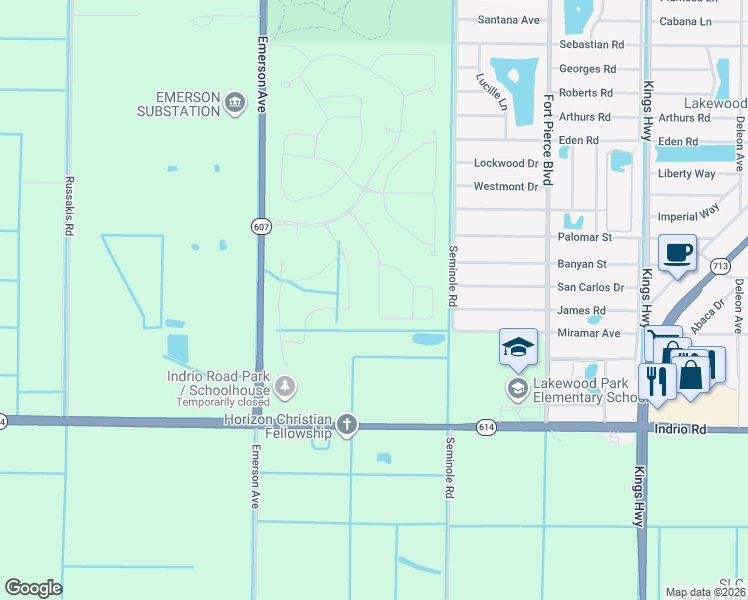 map of restaurants, bars, coffee shops, grocery stores, and more near 5145 Armina Place in Fort Pierce