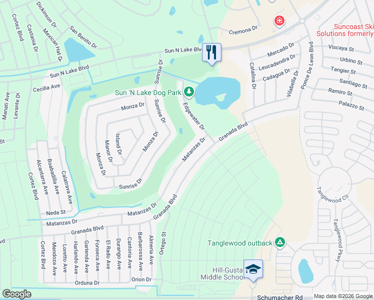 map of restaurants, bars, coffee shops, grocery stores, and more near 5560 Matanzas Drive in Sebring