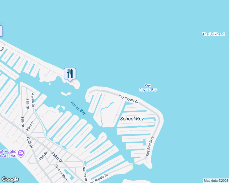 map of restaurants, bars, coffee shops, grocery stores, and more near 697 Key Royale Drive in Holmes Beach