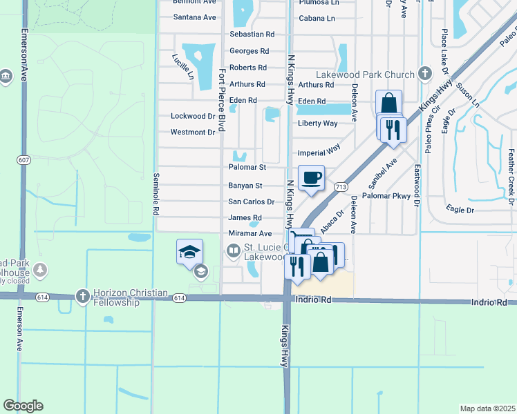 map of restaurants, bars, coffee shops, grocery stores, and more near 7406 San Carlos Drive in Fort Pierce