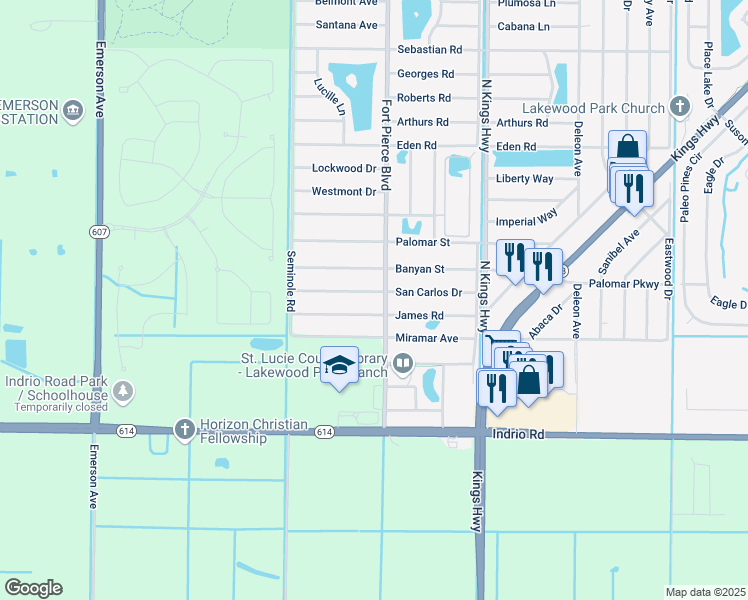 map of restaurants, bars, coffee shops, grocery stores, and more near 7703 San Carlos Drive in Fort Pierce