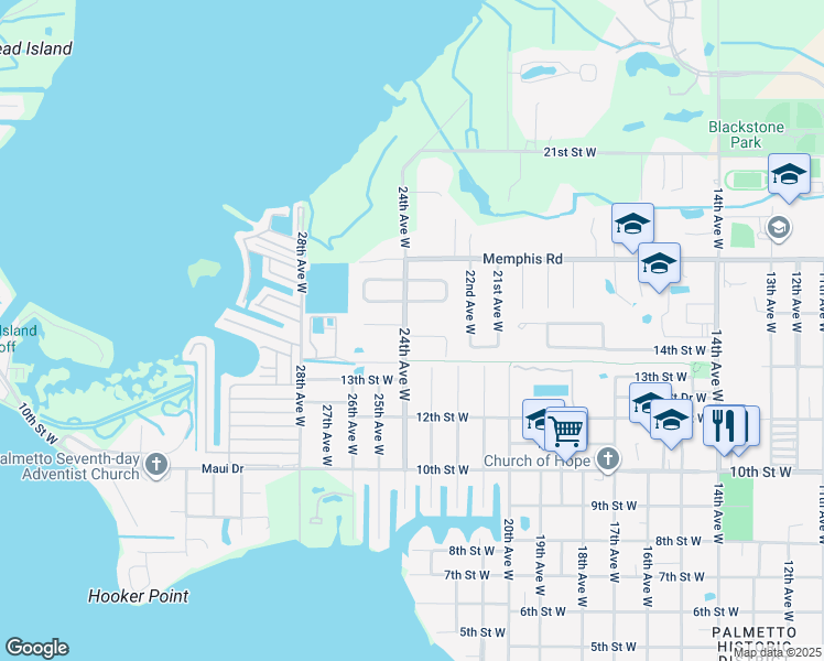 map of restaurants, bars, coffee shops, grocery stores, and more near 2312 14th Street West in Palmetto
