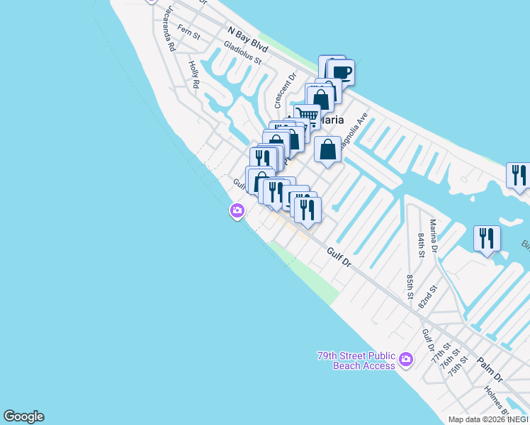 map of restaurants, bars, coffee shops, grocery stores, and more near 109 Pine Avenue in Anna Maria