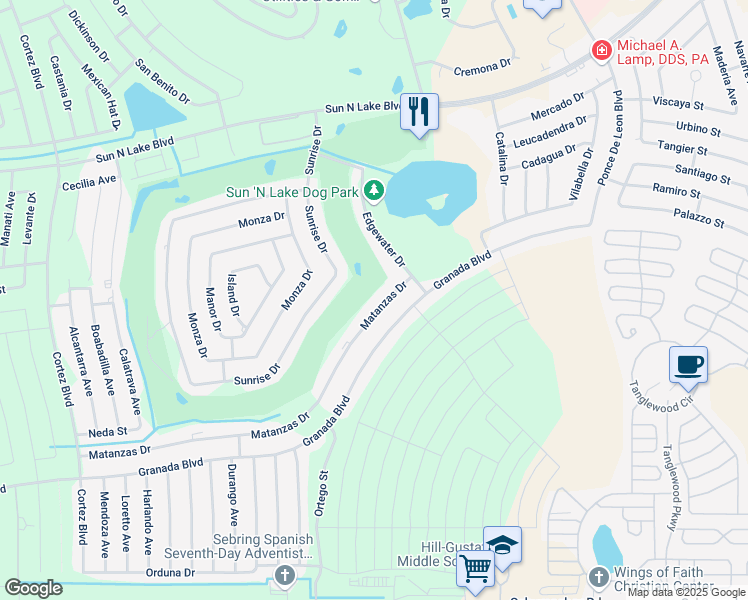 map of restaurants, bars, coffee shops, grocery stores, and more near 5560 Matanzas Drive in Sebring