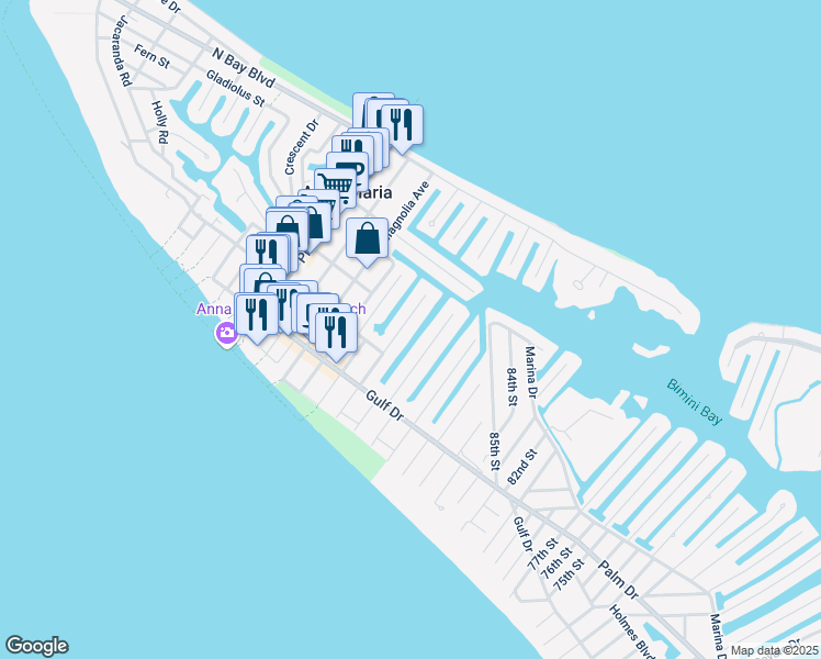 map of restaurants, bars, coffee shops, grocery stores, and more near 231 Willow Avenue in Anna Maria