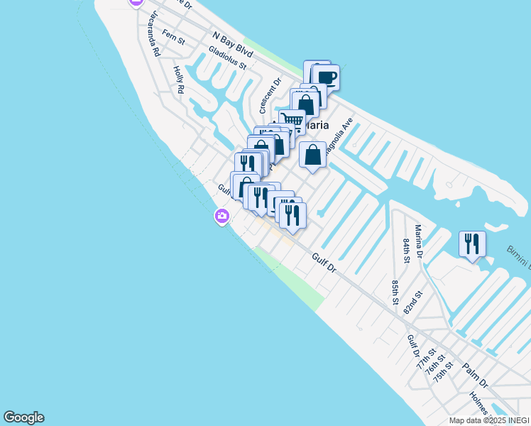 map of restaurants, bars, coffee shops, grocery stores, and more near 203 Spring Avenue in Anna Maria