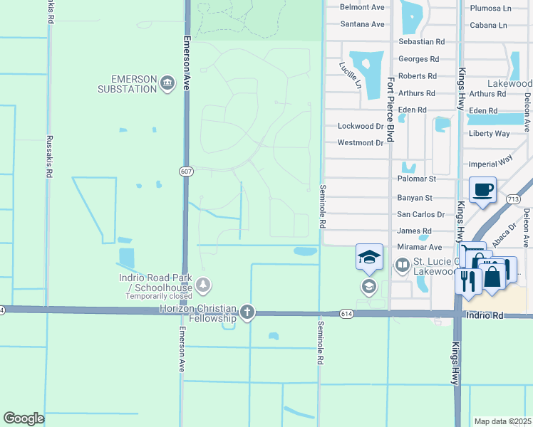 map of restaurants, bars, coffee shops, grocery stores, and more near 5145 Armina Place in Fort Pierce