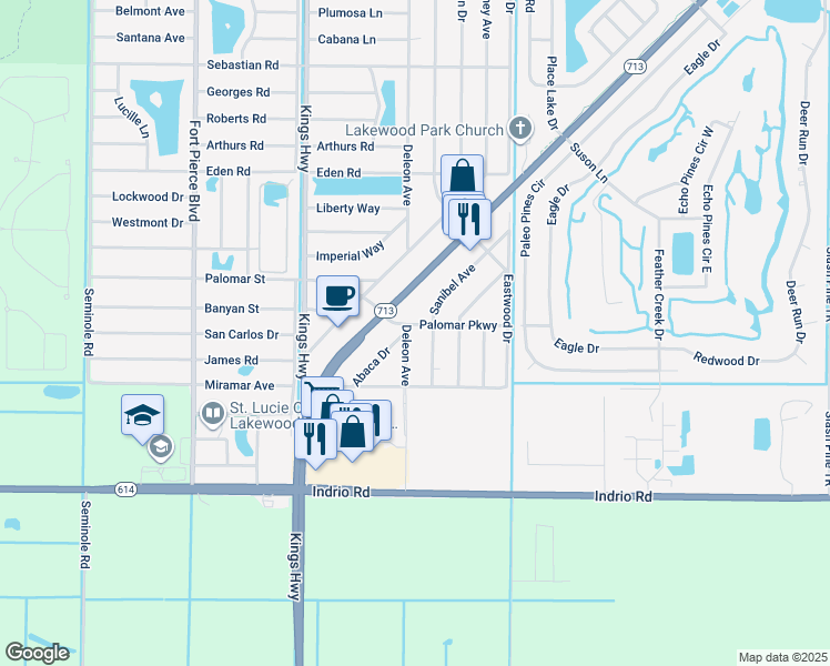map of restaurants, bars, coffee shops, grocery stores, and more near 5016 Deleon Avenue in Fort Pierce