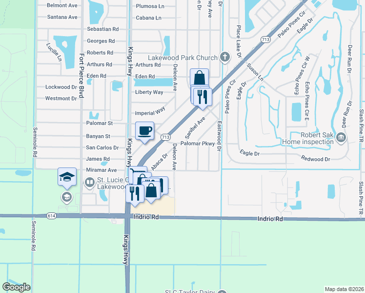 map of restaurants, bars, coffee shops, grocery stores, and more near 5016 Deleon Avenue in Fort Pierce