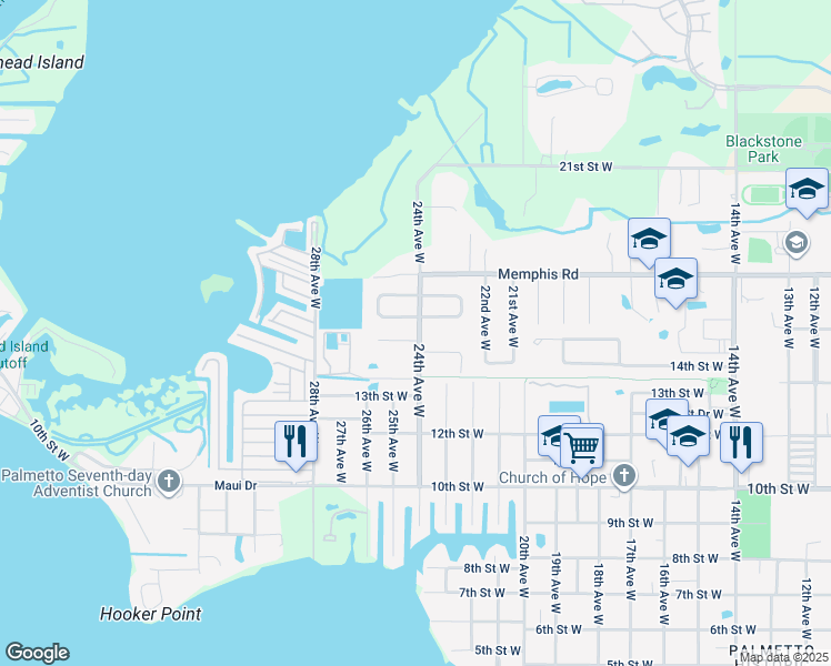 map of restaurants, bars, coffee shops, grocery stores, and more near 2312 14th Street West in Palmetto