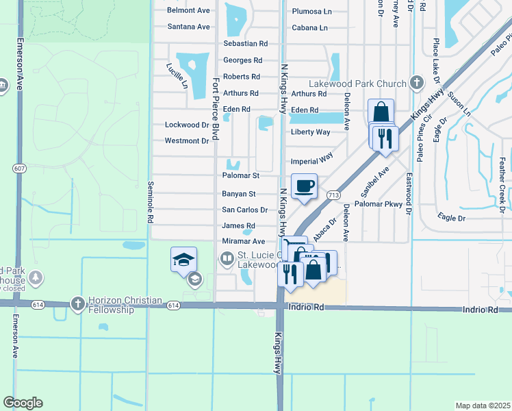 map of restaurants, bars, coffee shops, grocery stores, and more near 7406 San Carlos Drive in Fort Pierce