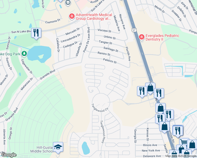 map of restaurants, bars, coffee shops, grocery stores, and more near Indian Summer Drive in Sebring