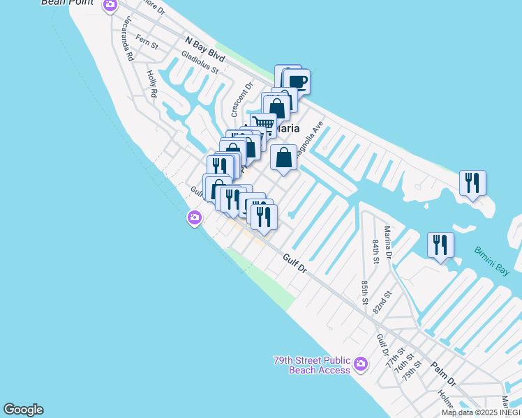 map of restaurants, bars, coffee shops, grocery stores, and more near 215 Magnolia Avenue in Anna Maria
