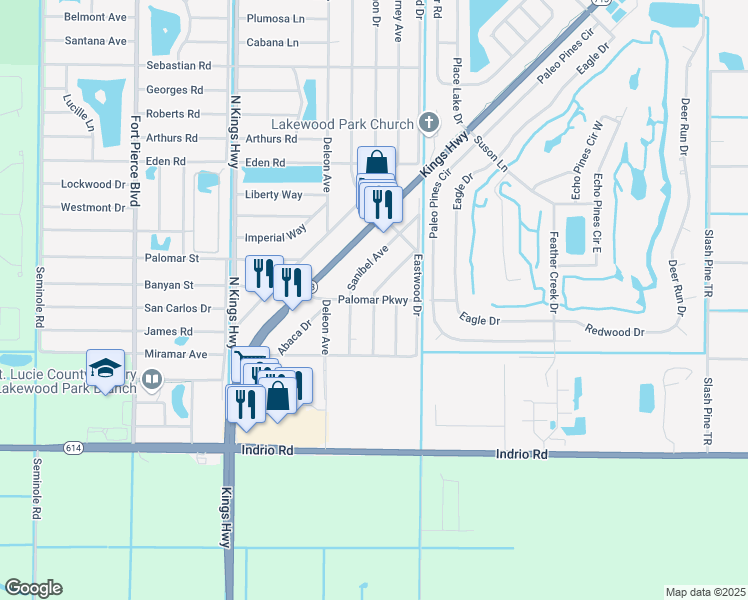 map of restaurants, bars, coffee shops, grocery stores, and more near 5098 La Salle Street in Fort Pierce