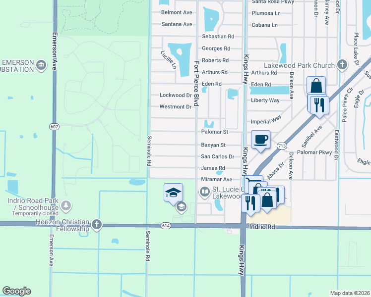 map of restaurants, bars, coffee shops, grocery stores, and more near 7703 San Carlos Drive in Fort Pierce