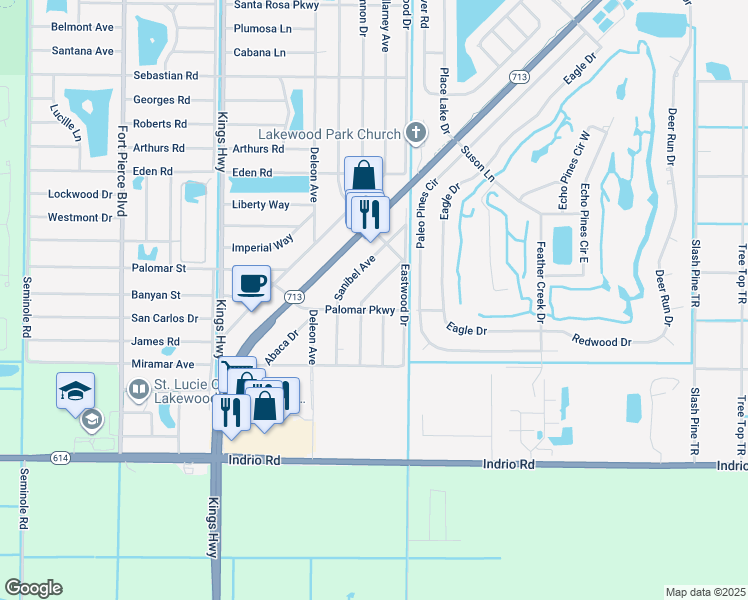 map of restaurants, bars, coffee shops, grocery stores, and more near 6503 Palomar Parkway in Fort Pierce