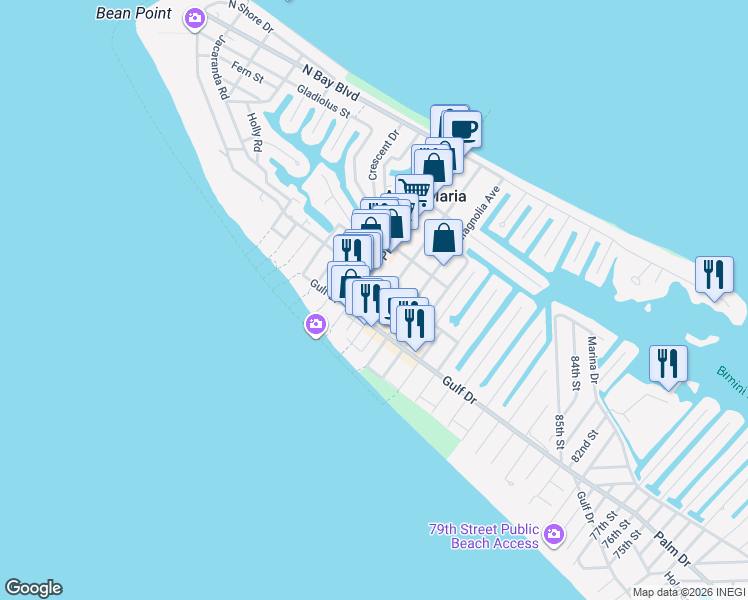 map of restaurants, bars, coffee shops, grocery stores, and more near 203 Spring Avenue in Anna Maria