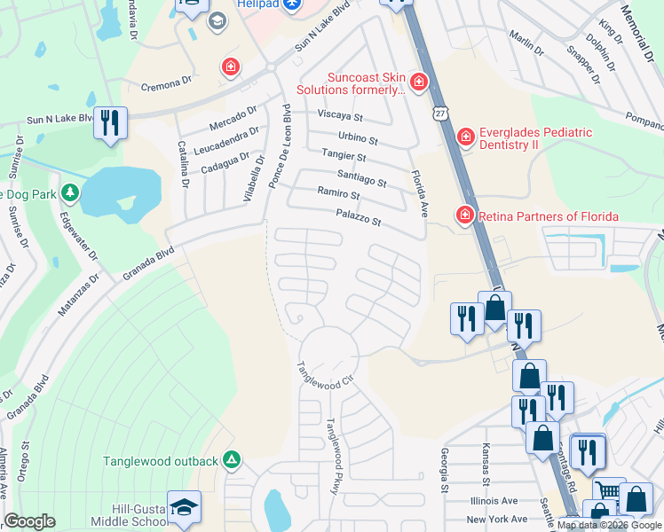 map of restaurants, bars, coffee shops, grocery stores, and more near 1700-1798 Primrose Ln in Sebring