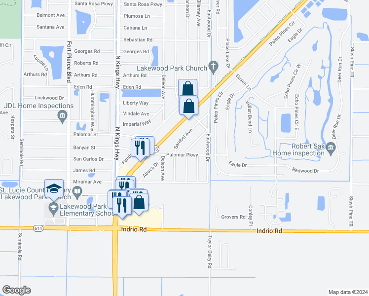 map of restaurants, bars, coffee shops, grocery stores, and more near 5103 La Salle Street in Fort Pierce