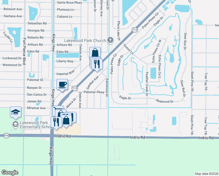 map of restaurants, bars, coffee shops, grocery stores, and more near 5110 Paleo Pines Circle in Fort Pierce