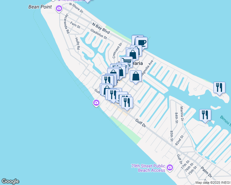map of restaurants, bars, coffee shops, grocery stores, and more near 111 Pine Avenue in Anna Maria
