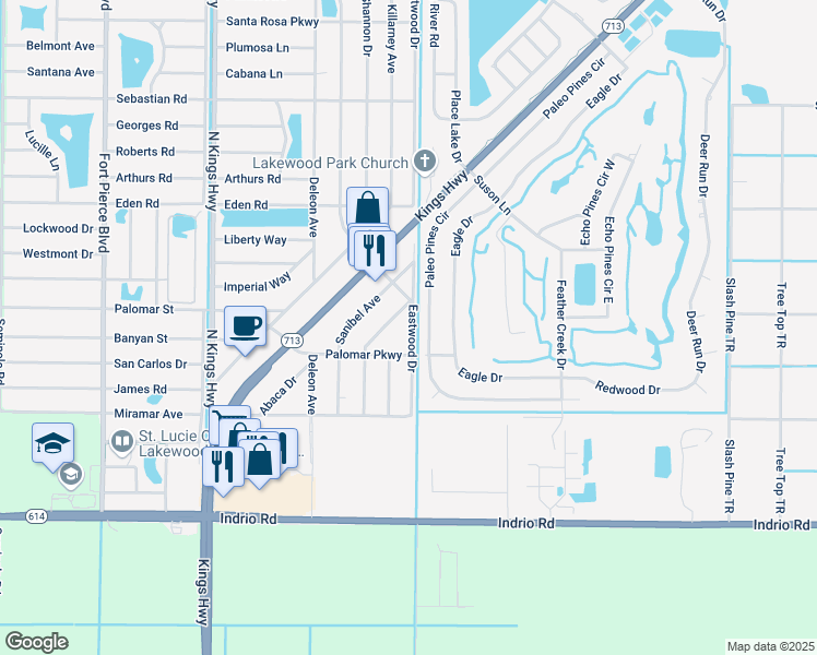 map of restaurants, bars, coffee shops, grocery stores, and more near 5109 Eastwood Drive in Fort Pierce