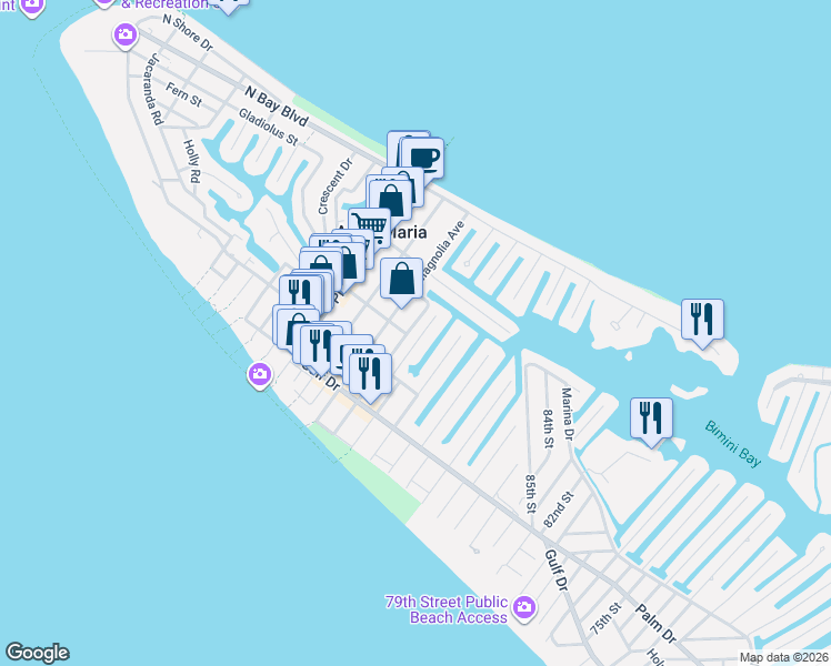 map of restaurants, bars, coffee shops, grocery stores, and more near 407 Magnolia Avenue in Anna Maria