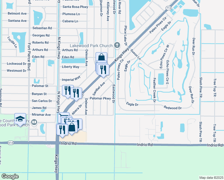 map of restaurants, bars, coffee shops, grocery stores, and more near 5110 La Salle Street in Fort Pierce