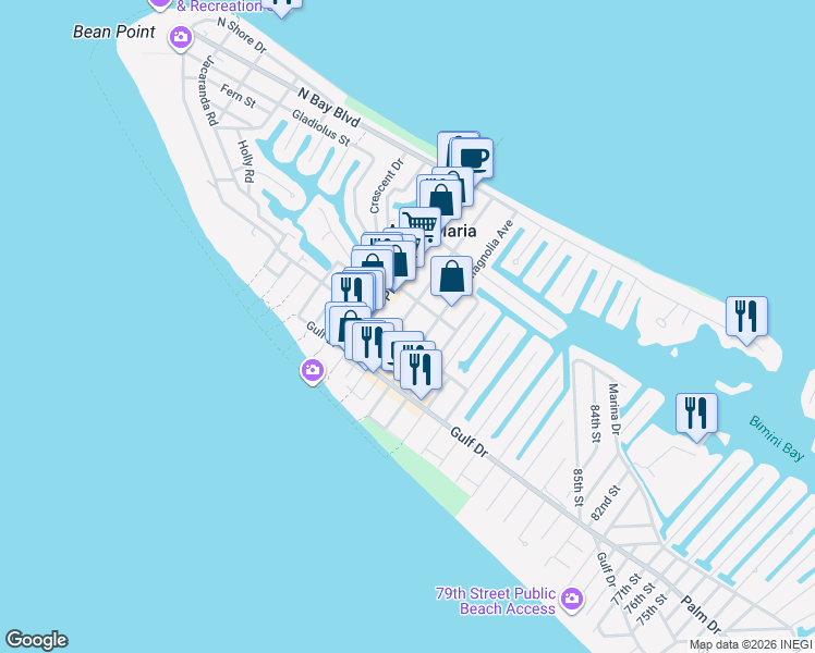 map of restaurants, bars, coffee shops, grocery stores, and more near 313 Spring Avenue in Anna Maria