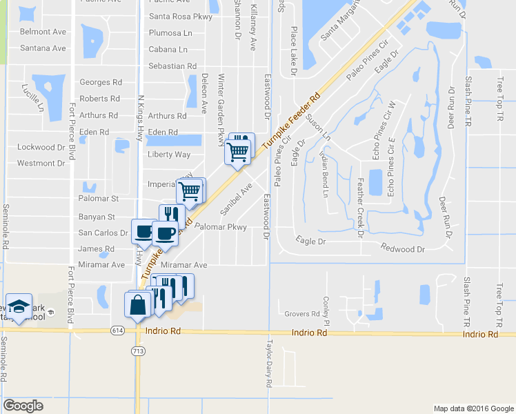map of restaurants, bars, coffee shops, grocery stores, and more near 5110 La Salle Street in Fort Pierce