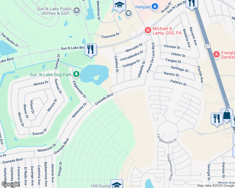 map of restaurants, bars, coffee shops, grocery stores, and more near 4909 Granada Boulevard in Sebring