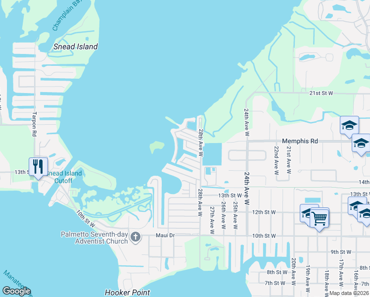 map of restaurants, bars, coffee shops, grocery stores, and more near 313 Bahama Drive in Palmetto