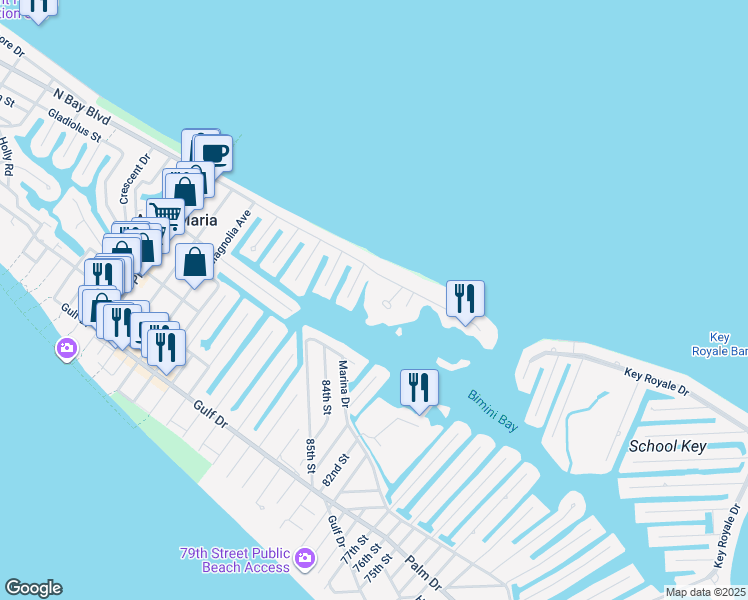 map of restaurants, bars, coffee shops, grocery stores, and more near 518 Blue Heron Drive in Anna Maria