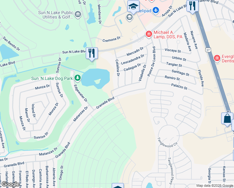 map of restaurants, bars, coffee shops, grocery stores, and more near 4909 Granada Blvd in Sebring