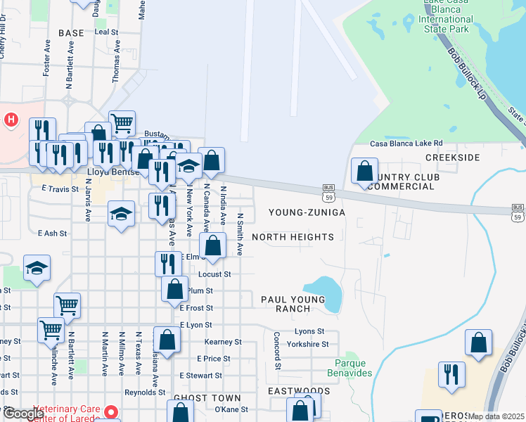 map of restaurants, bars, coffee shops, grocery stores, and more near 3503 North Ejido Avenue in Laredo