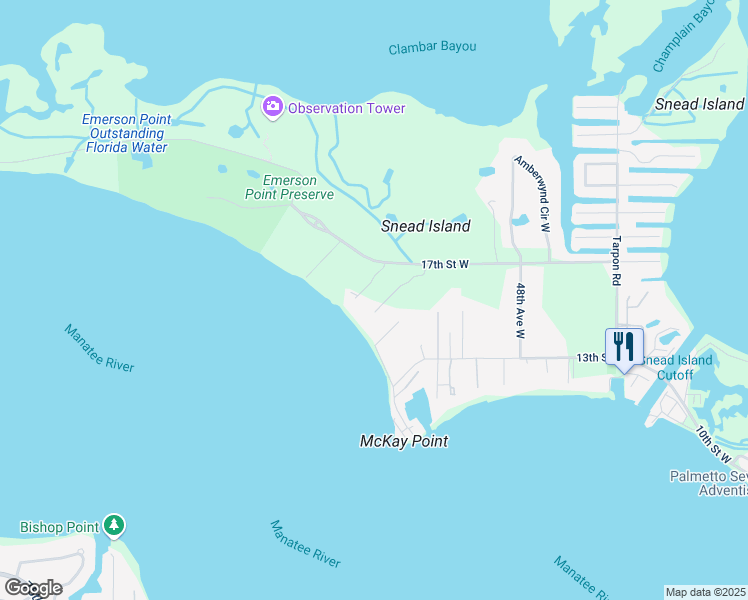 map of restaurants, bars, coffee shops, grocery stores, and more near 5206 15th Street West in Palmetto